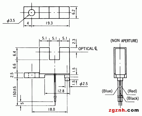光电传感器（光学传感器）OJ-3202尺寸规格