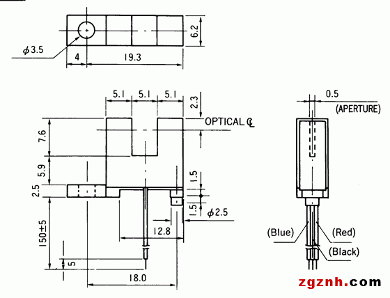 光电传感器（光学传感器）OJ-3102尺寸规格