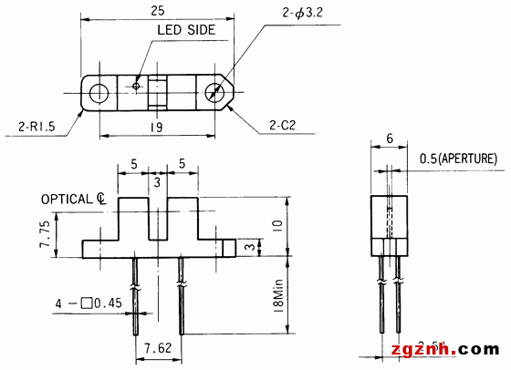 光电传感器（光学传感器）OJ-1402尺寸规格