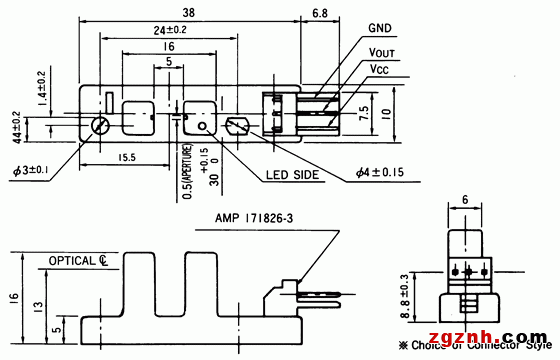 光电传感器（光学传感器）OJ-3502尺寸规格