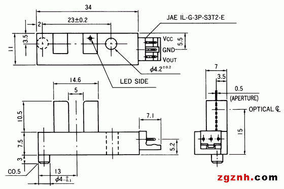 光电传感器（光学传感器）OJ-3705尺寸规格