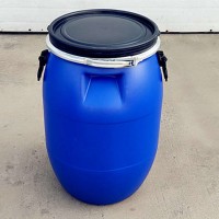 深蓝色敞口60L塑料桶60升铁箍桶60公斤化工桶口径33cm