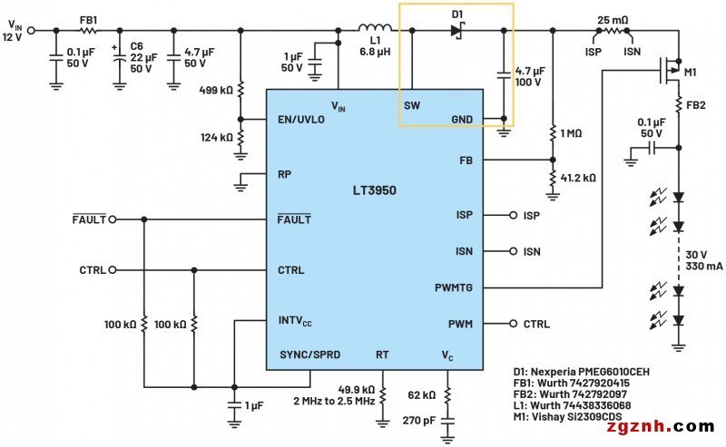 ADI 技术文章图3 - 异步DC-DC升压转换器（包含续流二极管）还能实现低辐射吗 