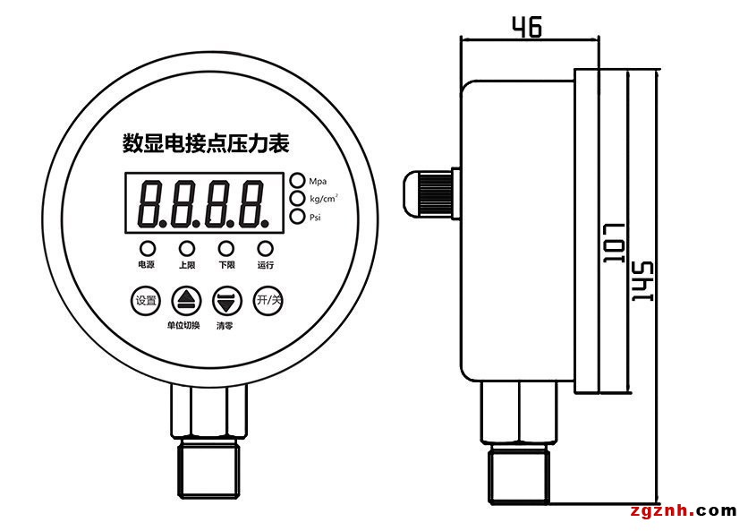 YL-818E电接点压力表尺寸图